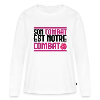 Son combat est notre combat - Cancer - T-shirt manches longues Premium bio Femme - blanc - Devant - Julia (174cm)