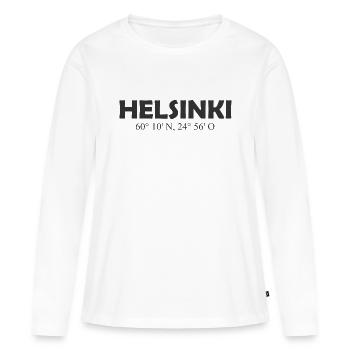 Helsinki, Finlande - Coordonnées Longitude Latitude - T-shirt manches longues Premium bio Femme - blanc - Devant - Julia (174cm)