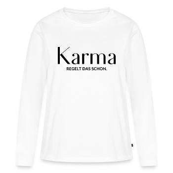 Karma regelt das schon. - Frauen Premium Bio Langarmshirt - Weiß - Vorne - Julia (174cm)