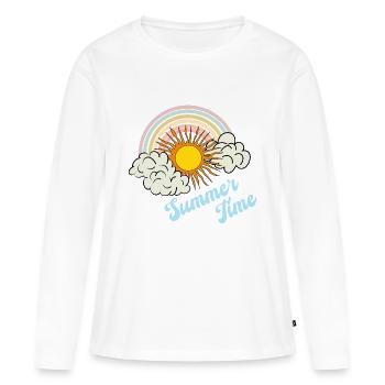 Heure d’été - Soleil d’été Arc-en-ciel Nuages Rétro - T-shirt manches longues Premium bio Femme - blanc - Devant - Julia (174cm)