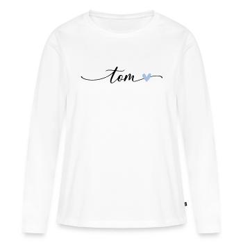 Tom Name Calligraphie Police - T-shirt manches longues Premium bio Femme - blanc - Devant - Julia (174cm)