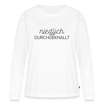 Niedlich aber durchgeknallt - Farbwechsel möglich - Frauen Premium Bio Langarmshirt - Weiß - Vorne - Julia (174cm)