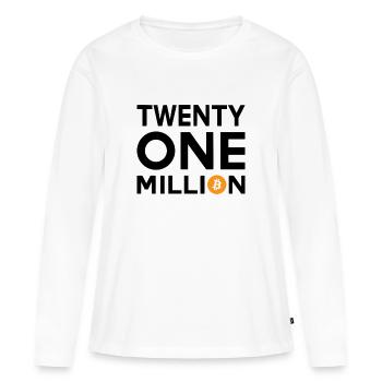 Bitcoin Vingt et un millions - T-shirt manches longues Premium bio Femme - blanc - Devant - Julia (174cm)