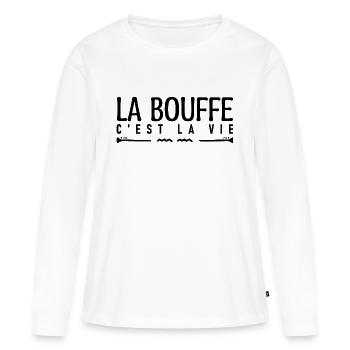 La bouffe c'est la vie. J'aime la bouffe. - T-shirt manches longues Premium bio Femme - blanc - Devant - Julia (174cm)