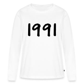 Année de naissance 1991 Idée cadeau - T-shirt manches longues Premium bio Femme - blanc - Devant - Julia (174cm)