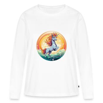 Regenbogen Einhorn Yoga - Frauen Premium Bio Langarmshirt - Weiß - Vorne - Julia (174cm)