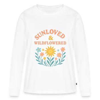 Ensoleillé Motif floral de fleurs sauvages d’été Bohème - T-shirt manches longues Premium bio Femme - blanc - Devant - Julia (174cm)