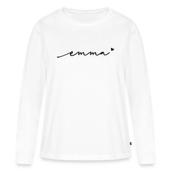 Nom cursif d’Emma - T-shirt manches longues Premium bio Femme - blanc - Devant - Julia (174cm)
