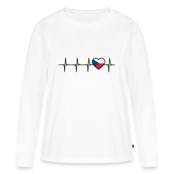 Drapeau tchèque Heartbeat Tchèque - T-shirt manches longues Premium bio Femme - blanc - Devant - Julia (174cm)