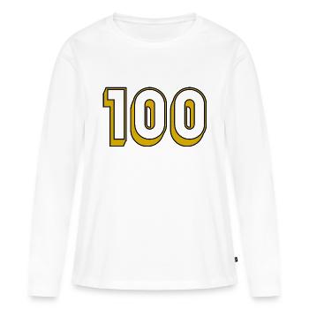 100. 100 ANS. 100e ANNIVERSAIRE. ANNIVERSAIRE - T-shirt manches longues Premium bio Femme - blanc - Devant - Julia (174cm)