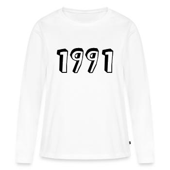 Année de naissance 1991 Anniversaire - T-shirt manches longues Premium bio Femme - blanc - Devant - Julia (174cm)
