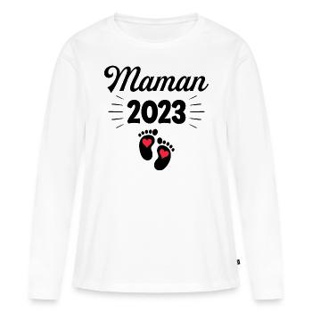 Grossesse Femme Enceinte - Future Maman 2023 - T-shirt manches longues Premium bio Femme - blanc - Devant - Julia (174cm)
