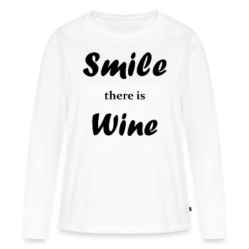Lächeln Sie, es gibt Wein - Frauen Premium Bio Langarmshirt - Weiß - Vorne - Julia (174cm)