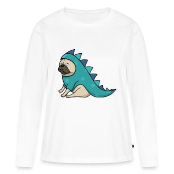 Dino Pug - T-shirt manches longues Premium bio Femme - blanc - Devant - Julia (174cm)
