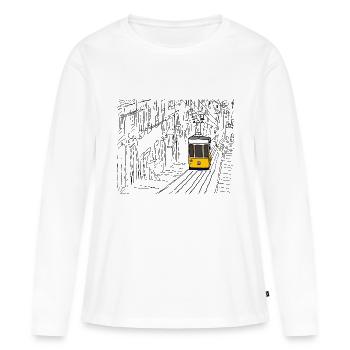 Tram de Lisbonne - T-shirt manches longues Premium bio Femme - blanc - Devant - Julia (174cm)