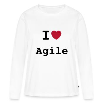J'aime Agile | J'aime Agile - T-shirt manches longues Premium bio Femme - blanc - Devant - Julia (174cm)