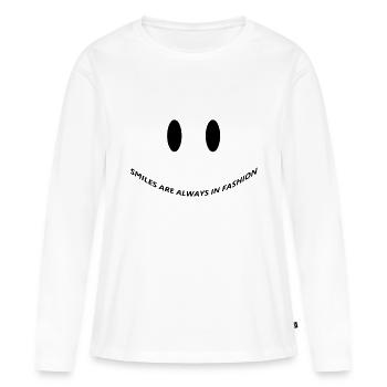 Les sourires sont toujours à la mode! - T-shirt manches longues Premium bio Femme - blanc - Devant - Julia (174cm)