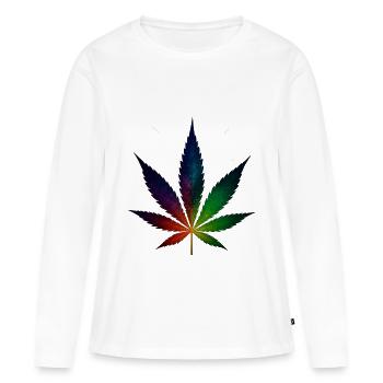 Galaxy Hanfblatt mit Sternschnuppen - Frauen Premium Bio Langarmshirt - Weiß - Vorne - Julia (174cm)