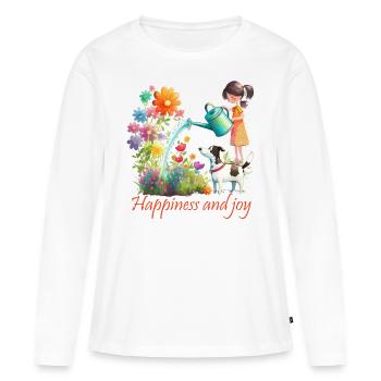 Bonheur et joie dans le jardin - T-shirt manches longues Premium bio Femme - blanc - Devant - Julia (174cm)