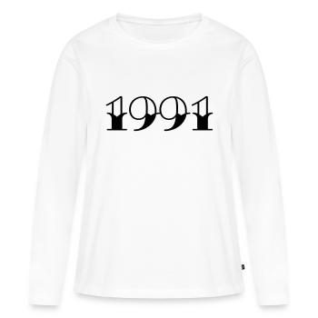 Année de naissance 1991 Cadeau d’anniversaire - T-shirt manches longues Premium bio Femme - blanc - Devant - Julia (174cm)