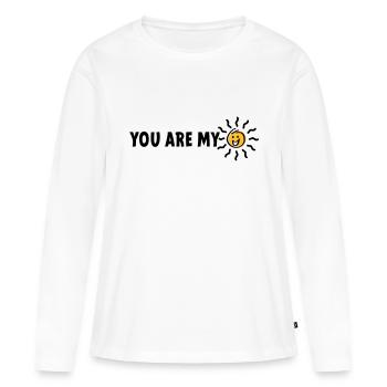 Slogan tu es mon rayon de soleil - T-shirt manches longues Premium bio Femme - blanc - Devant - Julia (174cm)