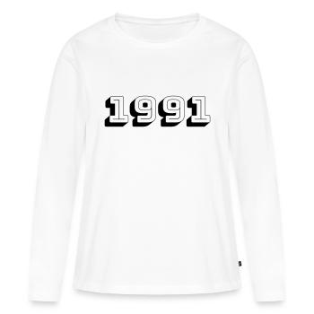 Année de naissance 1991 Cadeau - T-shirt manches longues Premium bio Femme - blanc - Devant - Julia (174cm)