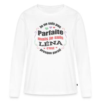 LÉNA PARFAITE - PRENOM LÉNA - T-shirt manches longues Premium bio Femme - blanc - Devant - Julia (174cm)