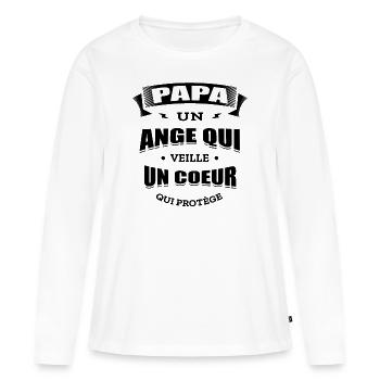 PAPA UN ANGE QUI VEILLE UN CŒUR QUI PROTÈGE - T-shirt manches longues Premium bio Femme - blanc - Devant - Julia (174cm)