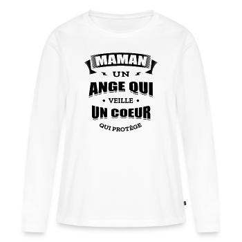 MAMAN UN ANGE QUI VEILLE UN CŒUR QUI PROTÈGE - T-shirt manches longues Premium bio Femme - blanc - Devant - Julia (174cm)