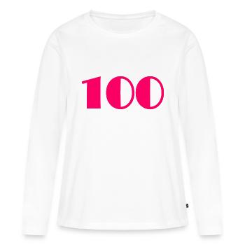100. 100 ANS. 100e ANNIVERSAIRE. ANNIVERSAIRE - T-shirt manches longues Premium bio Femme - blanc - Devant - Julia (174cm)