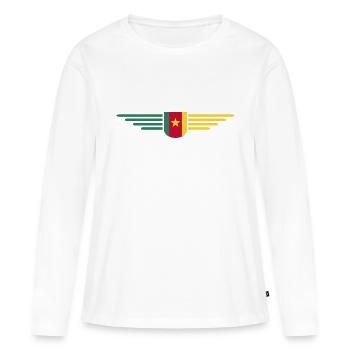 Cameroon Design – Fierté et diversité - T-shirt manches longues Premium bio Femme - blanc - Devant - Julia (174cm)