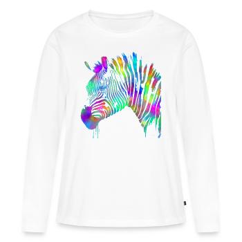 Zebra in Aquarell gemalt – Regenbogen - Frauen Premium Bio Langarmshirt - Weiß - Vorne - Julia (174cm)
