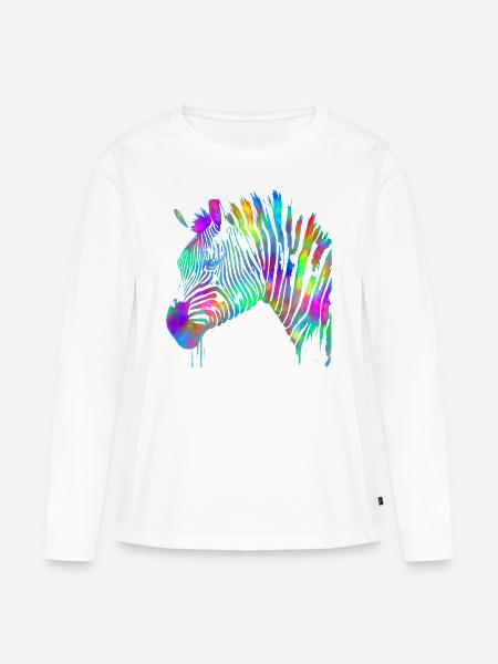 Zebra in Aquarell gemalt – Regenbogen - Frauen Premium Bio Langarmshirt - Weiß