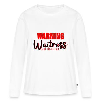 Avertissement Serveuse avec Une Attitude 3 - T-shirt manches longues Premium bio Femme - blanc - Devant - Julia (174cm)