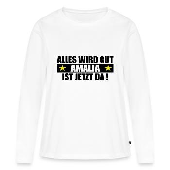 Amalia Nom Prénom Anniversaire - T-shirt manches longues Premium bio Femme - blanc - Devant - Julia (174cm)