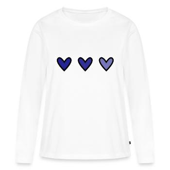 HERZ. HERZ. VALENTINSTAG. LIEBE. LIEBE. HERZ - Frauen Premium Bio Langarmshirt - Weiß - Vorne - Julia (174cm)
