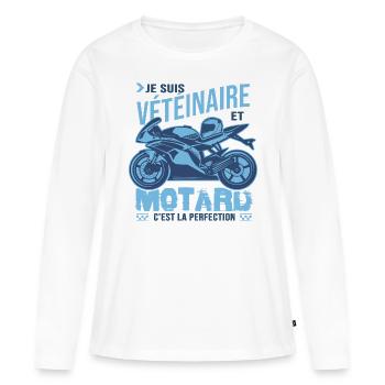 motard parfait vétéinaire parfait - T-shirt manches longues Premium bio Femme - blanc - Devant - Julia (174cm)