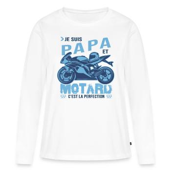 motard parfait papa parfait - T-shirt manches longues Premium bio Femme - blanc - Devant - Julia (174cm)
