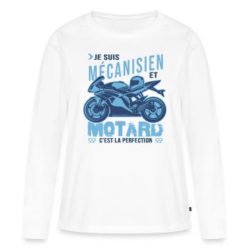 motard parfait mécanisien parfait - T-shirt manches longues Premium bio Femme - blanc - Devant - Julia (174cm)