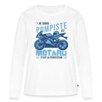 motard parfait pompiste parfait - T-shirt manches longues Premium bio Femme - blanc - Devant - Julia (174cm)