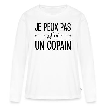 Je peux pas j'ai un copain. cadeau copain, copine. - T-shirt manches longues Premium bio Femme - blanc - Devant - Julia (174cm)