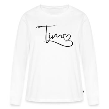 Tim Nom Prénom Décor de coeur - T-shirt manches longues Premium bio Femme - blanc - Devant - Julia (174cm)