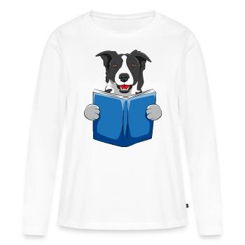 Chien livres livre lecture bouquin chien cadeau - T-shirt manches longues Premium bio Femme - blanc - Devant - Julia (174cm)