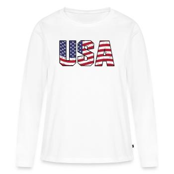 États-Unis - T-shirt manches longues Premium bio Femme - blanc - Devant - Julia (174cm)