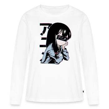 Anime écolière - T-shirt manches longues Premium bio Femme - blanc - Devant - Julia (174cm)