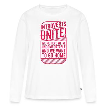 INTROVERTED UNITE Funny Sayings BUREAU cadeau - T-shirt manches longues Premium bio Femme - blanc - Devant - Julia (174cm)