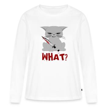 Chat quoi? Chat drôle chat meurtrier avec couteau - T-shirt manches longues Premium bio Femme - blanc - Devant - Julia (174cm)
