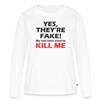 Cancer du sein sein victoire seins femme femme silicone - T-shirt manches longues Premium bio Femme - blanc - Devant - Julia (174cm)