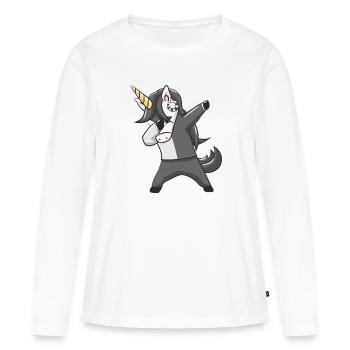 Tamponner la licorne - T-shirt manches longues Premium bio Femme - blanc - Devant - Julia (174cm)