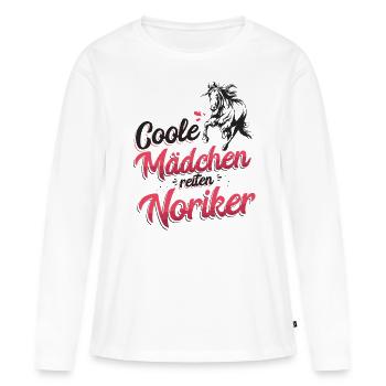 Coole Mädchen reiten Noriker Reiterin Pferd - Frauen Premium Bio Langarmshirt - Weiß - Vorne - Julia (174cm)